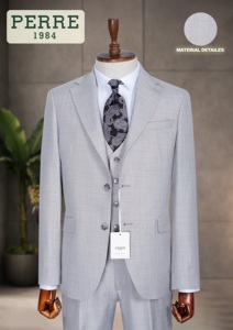 Traje de Negocios para Hombre Perre, Estilo Británico, Gris Oscuro, Doble Botonadura, Cuello Mao, Antiarrugas, Antiretracción, Tallas Grandes, Corte Regular - Product Image 5