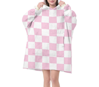 OEM Femmes Couverture Surdimensionnée À Capuche Impression Personnalisée Simple Crochet Tissé Chaud Flanelle Polaire Pull Hiver Grande Taille Convient À Tous