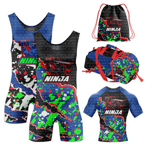 Combinaisons de lutte pour joueurs d'équipe, rashguard pour adultes, vente en gros d'usine, tissu extensible personnalisé, respirant, séchage rapide, devant - Product Image 1