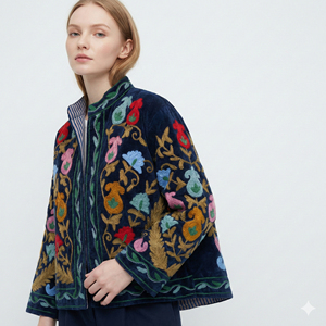 Nouvelle arrivée : veste en velours pour femme, style vintage, broderie florale ethnique, col mandarin élégant, vêtement formel bohème, toutes saisons - Product Image 2