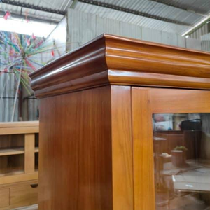 Wooden Sideboard Cabinet Glass Door <b>Storage</b> Console Living Room Buffet Cabinet <b>with</b> <b>Drawers</b> and Fluted Panel - Product Image 5
