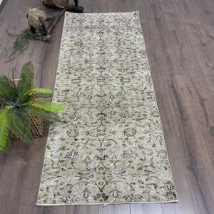 Alfombra Turca Vintage, Alfombra Decorativa de 2.8x6.7 pies, Alfombra Floral Verde - Product Image 1