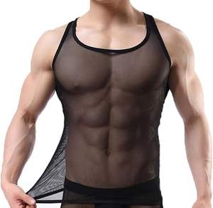 Spring Summer American Street Vintage Trendy Sleeveless Mesh <b>Tank</b> <b>Top</b> Solid <b>Black</b> Eco-Friendly Breathable Quick Dry 100% <b>Men's</b> - Product Image 1