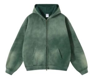 Sudadera con Capucha de Manga Larga de Primera Calidad, Lavada al Ácido, con Cierre de Cremallera, Efecto Desgastado, Estilo Deportivo para Hombre - Product Image 4