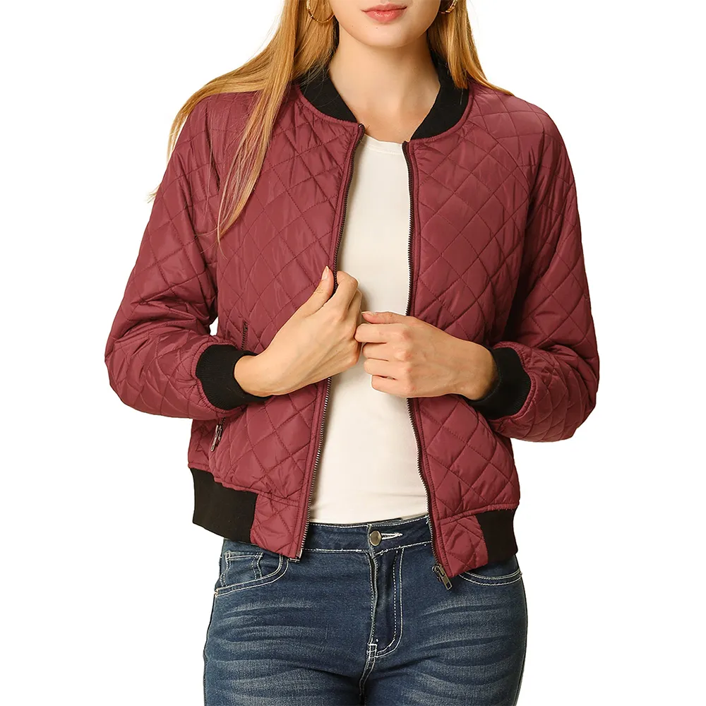 Women's Quilted Zip Up Moto Raglan Sleeves Bomber Quilted Jacket Top Design Good Quality Women Best Design Jacket