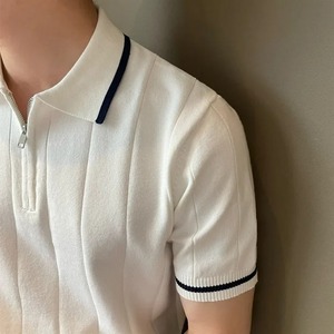 2024 Summer Trendy Korean Style Men's 100% Cotton Half <b>Zip</b>-<b>up</b> Casual Knitted for <b>Polo</b> Shirt Short Sleeves Lapel Breathable - Product Image 6