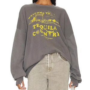 Sudadera informal de cuello redondo de longitud corta para mujer con hombros caídos, sudaderas con capucha con logotipo personalizado, transpirable, antibolitas para otoño - Product Image 1