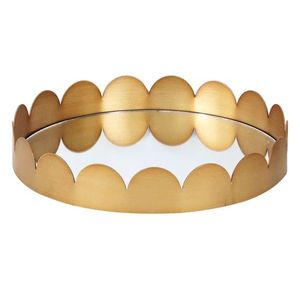 Plateau miroir festonné doré de luxe, plateau décoratif rond en métal pour parfums et bijoux, organisateur moderne pour la maison et les mariages - Product Image 1