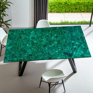 Plans de table rectangulaires en marbre vert, comptoir de cuisine en pierre précieuse malachite, mobilier de luxe, décoration de salle à manger - Product Image 3