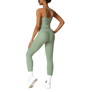 กางเกงเลกกิ้งออกกำลังกายสำหรับผู้หญิงขายดี พร้อมบราในตัว ระบายอากาศ ป้องกันแบคทีเรีย แห้งเร็ว ลายเรียบ ชุดโยคะสำหรับเล่นกีฬา - Product Image 2