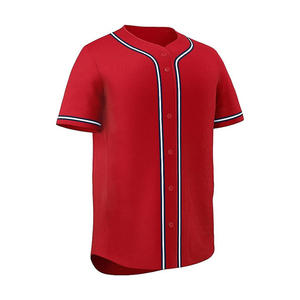 Jersey de béisbol Camisas 100% Poliéster Elegante Diseño personalizado Logo Camisetas de béisbol Color rojo Botón en blanco Abajo Jersey de béisbol - Product Image 1