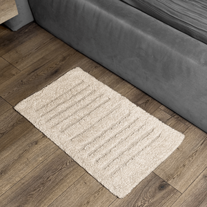 Softa Beige Linear Recycled Cotton Rug Handwoven Bathroom <b>Floor</b> Mat 45x75 cm - Product Image 2