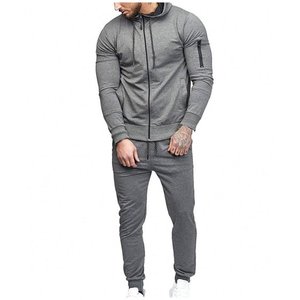 Ensemble 2 pièces en coton pour hommes, pantalons de survêtement, survêtements à capuche de couleur unie avec fermeture éclair complète, pantalons et chemises pour hommes, ensemble deux pièces - Product Image 4