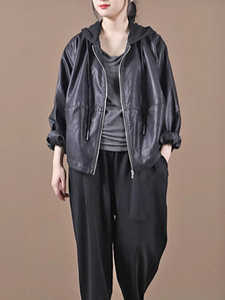 Chaqueta de Cuero Sintético Negra de Estilo Europeo para Mujer, Chaqueta Casual de PU para Motociclista, Ropa Holgada de Motociclista, Ropa de Calle - Product Image 3