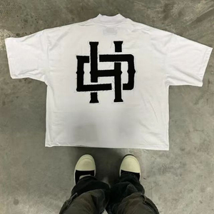 Custom DTG Printing <b>Black</b> Vintage 3D Puff Printed <b>Short</b> <b>Sleeve</b> Cropped <b>Men's</b> T-<b>Shirt</b> 280 gsm Heavyweight Oversized Fit - Product Image 4