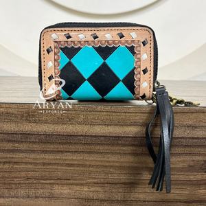 Approvisionnement d'usine mignon Mini sac à carreaux motif portefeuille avec porte-clés en cuir usiné porte-monnaie avec gland pochette à fermeture éclair pour les femmes - Product Image 1