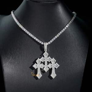 Wholesale Custom Diamond Classic 925 Silver Religious <b>Cross</b> Fine Jewelry Pendants Charms <b>Necklace</b> for Gift - Product Image 3