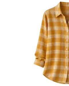 Camisa Oversize a Cuadros para Mujer, Amarillo Mostaza, Manga Larga, Casual, de Franela, Tipo Túnica, Suave, Otoño Invierno, Venta al por Mayor - Product Image 2