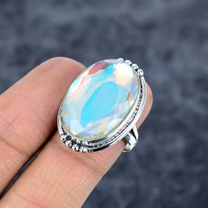 Antique Bohème Arcs-en-ciel Mystic Quartz 925 Sterling Silver Handmade Ring Ovale Gemstone Bezel Setting Wedding Party Jewelry - Product Image 3