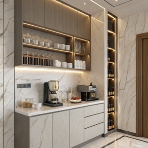 Conception de cuisine modulaire droite moderne avec finition mate, rangement intelligent, éclairage chaleureux et style d'intérieur contemporain - Product Image 1