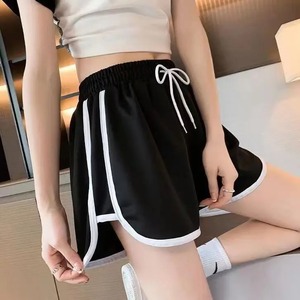 Short de planche en coton et lin taille haute pour femmes européennes et américaines à la mode bourgeon floral grande jambe large cordon de serrage teint uni - Product Image 6