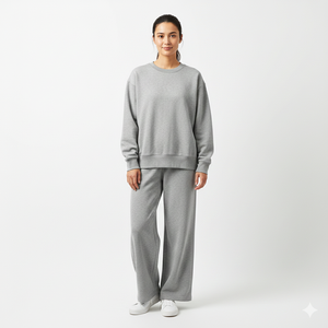 Ensemble de survêtement pour femmes, sweat-shirt oversize uni d'hiver, pantalon de survêtement à jambes larges, OEM, deux pièces, vêtements de détente, doux, confortable, en coton molletonné - Product Image 1