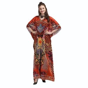 Summer Women's One-Piece <b>Kaftan</b> with Digital Paisley Print Quick Dry 100% Polyester Chiffon Diamod Work - Product Image 2