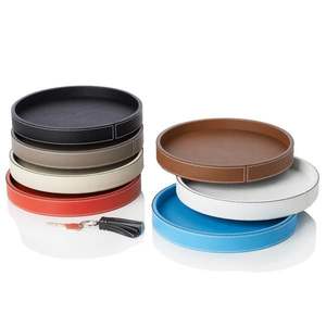 Plateau décoratif rond en cuir personnalisé plateau de service blanc pour table basse hôtel restaurant au meilleur prix - Product Image 1
