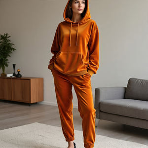 Vente en gros Sweat à capuche en velours avec fermeture éclair Survêtement pour dames Veste à fermeture éclair en velours épais Pantalon de survêtement Survêtement pour femmes - Product Image 6