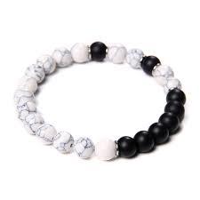 Bracelet en perles de marbre noir et blanc, Bracelet en pierre de marbre de lave, Bracelet en perles de pierres précieuses en marbre blanc - Product Image 3