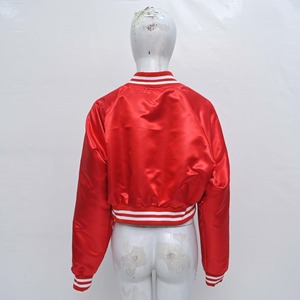 Haute qualité Satin Polyester femmes léger Bomber veste solide pleine fermeture éclair haute rue mode décontracté coupe-vent personnalisable soie - Product Image 5
