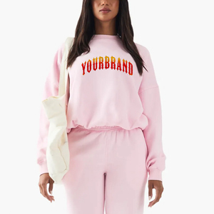 2025 nouveau arrivé poids lourd blanc surdimensionné col rond col grande taille sweat respirant couleur unie femmes sweat - Product Image 1