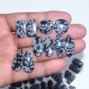 Haute qualité naturel flocon de neige obsidienne Quartz Cabochon paire en vrac pour la fabrication de bijoux inde prix de gros de haute qualité - Product Image 4