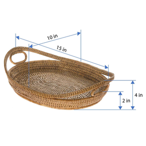 Plateau de service en rotin naturel tissé à la main avec poignées en boucle, plateau de rangement écologique en gros, plateau de service décoratif, Vietnam - Product Image 2