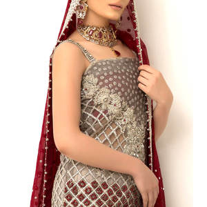 Nouveautés Robe de soirée à manches longues pour femmes, élégante en soie pour mariages et occasions décontractées-style indien pakistanais - Product Image 4