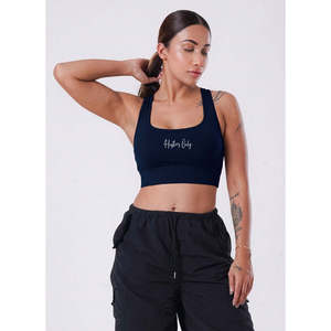 Soutien-gorge de sport dos nageur bleu marine sans coutures, écologique, respirant, à maintien moyen pour femme - Confortable pour la gym et le fitness, personnalisable - Product Image 5