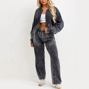 Chándal transpirable de algodón con lavado ácido para mujer, ropa deportiva elegante, ropa informal para mujer, Sudadera con capucha y joggers con lavado ácido - Product Image 2