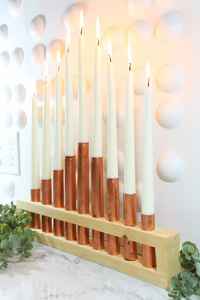 Modern <b>Walnut</b> Wood 9 Branch Hanukkah Menorah Arc Candelabra Sculptural Jewish Holiday <b>Table</b> Centerpiece Decoration Stand High - Product Image 4