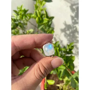 925 Silver Natural Moonstone <b>Ring</b> Handmade <b>Dainty</b> Gemstone Jewelry with Lovers Pattern Rhodium Plated Set for Everyday Wear - Product Image 4