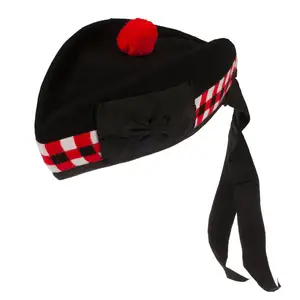 100% wol murni Diced merah & hitam Glengarry topi orang Skotlandia tradisional Glengarry topi harga grosir topi Skotlandia