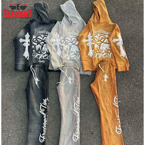 2024 último estilo personalizado conjunto de dos piezas Jogger serigrafía Sun Faded Acid Wash hombres chándal por Elegant Sports - Product Image 5