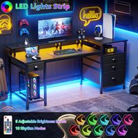 Escritorio de Computadora Negro OEM con 4 Cajones, Espacio para Impresora, Luces LED y Tomas de Corriente USB, con Archivador de Tela