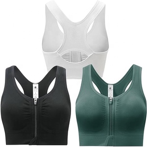 Seamless Ribbed Front Zipper Sports Bra Sustainable Eco-Friendly Yoga Set Top with Push Up <b>Padded</b> Support for Women Fitness bra - Product Image 1