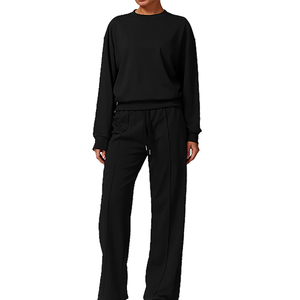 Ensemble de survêtement en molleton de coton personnalisé avec logo pour femmes, ensemble personnalisé de deux pièces pour femmes, sweat-shirt à col rond et pantalon - Product Image 4
