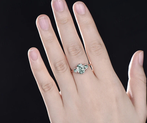 Moss AgateแหวนMinimalist 925 เงินสเตอร์ลิงผู้หญิงงานแต่งงานหมั้นของขวัญวันวาเลนไทน์แหวนเครื่องประดับ Fine - Product Image 4