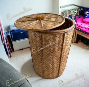 Cestas Tejidas de Mimbre Redondas Hechas a Mano con Tapas, Cestas de Mimbre, Cesto de Lavandería, Otros Almacenes y Organización de Ropa PARA EL Hogar - Product Image 3