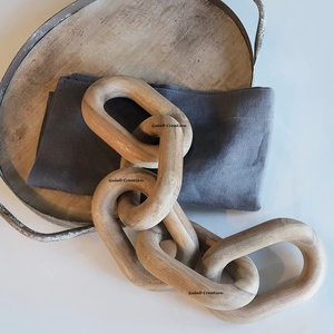 Sculpture en bois rustique artisanale en bois d'acacia maillons de chaîne décoratifs naturels pour étagère moderne style Art déco décor à la maison - Product Image 2