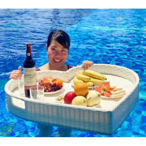 VIET NAM Bandeja Flotante Decorativa de Ratán de Acero, Forma de Corazón, para Piscina, Desayuno, Metal, Moderna - Product Image 1