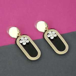 Urthn Gold-Plated Black Enamel Dangler <b>Earrings</b> with Austrian Stone <b>Fashion</b> <b>Drop</b> Design-1312893 - Product Image 1