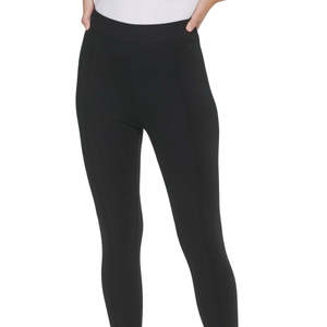Leggings neri da donna Calvin Klein, taglia XS, lunghezza intera, con cuciture a punto increspato, in tessuto elasticizzato lavorato a maglia - Product Image 2